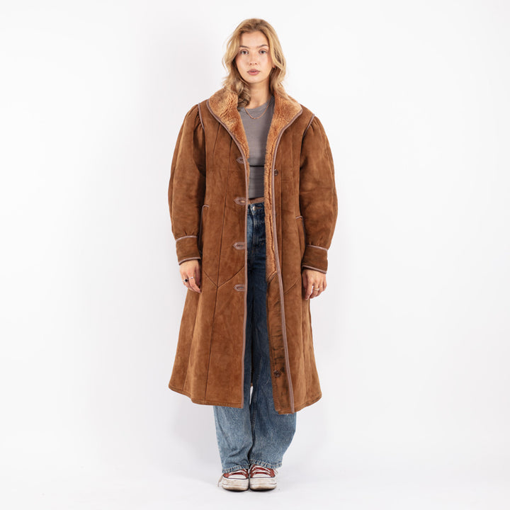 Vintage 80's Women Sheepskin Coat in Brown