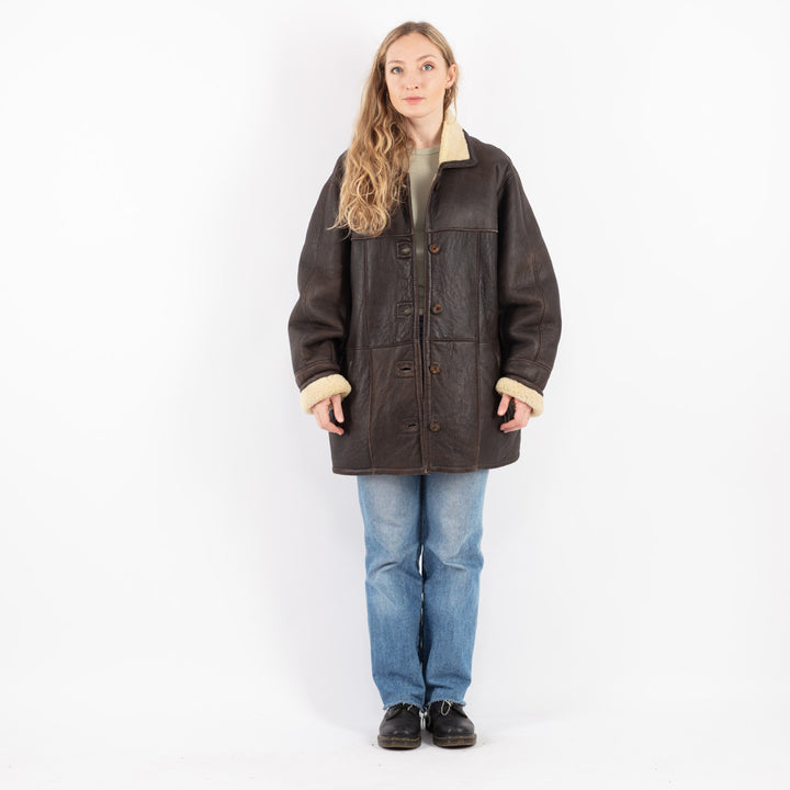 Vintage 90's Women Sheepskin Coat in Brown