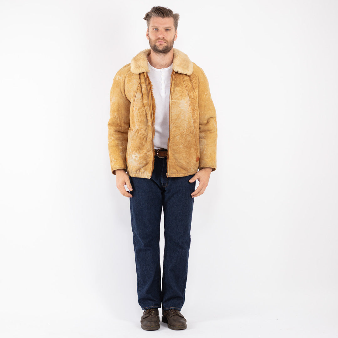 Vintage 70's Men Sheepskin Jacket in Beige