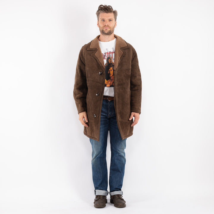 Vintage Men Sheepskin Coat in Beige