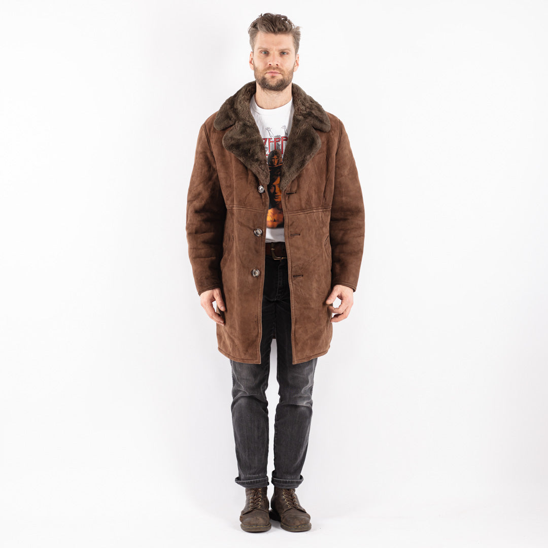 Vintage 70's Men Sheepskin Coat in Brown