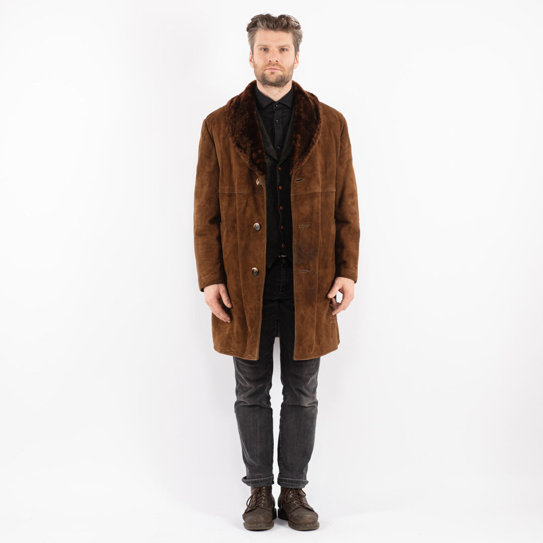 Vintage 70's Men Suede Sherpa Coat in Brown