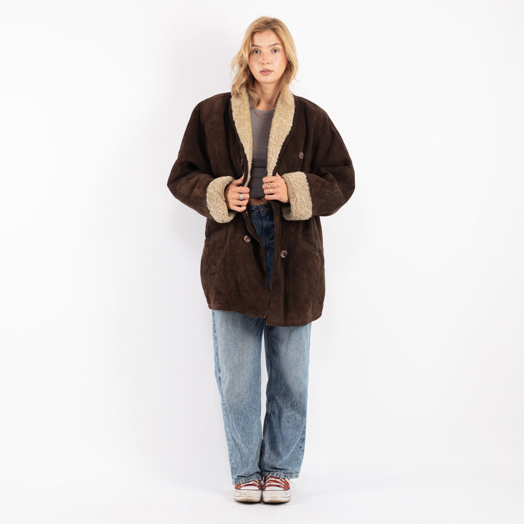 Vintage 80's Women Sheepskin Coat in Brown