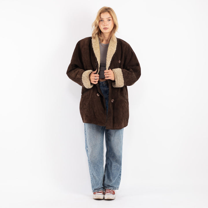 Vintage 80's Women Sheepskin Coat in Brown