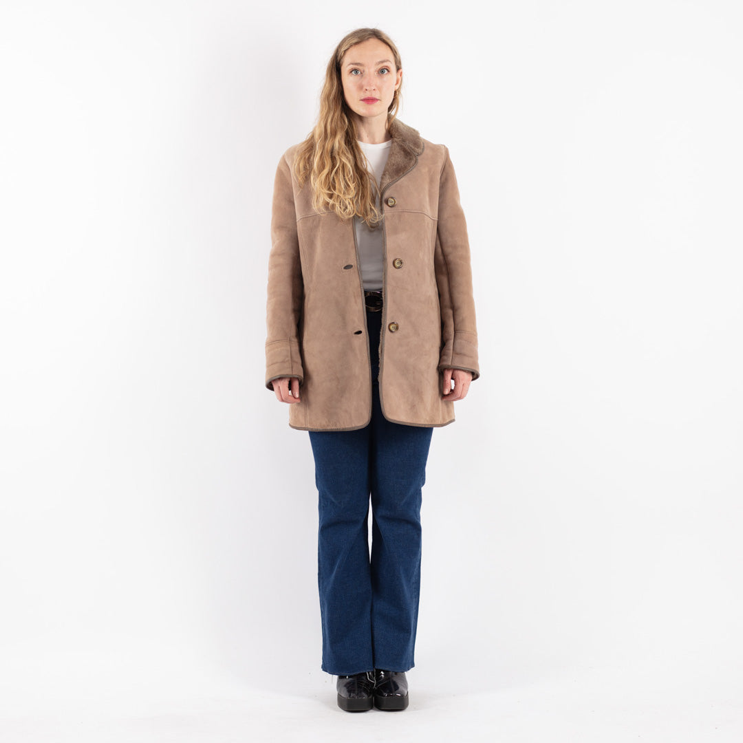 Vintage 70's Women Sheepskin Coat in Beige