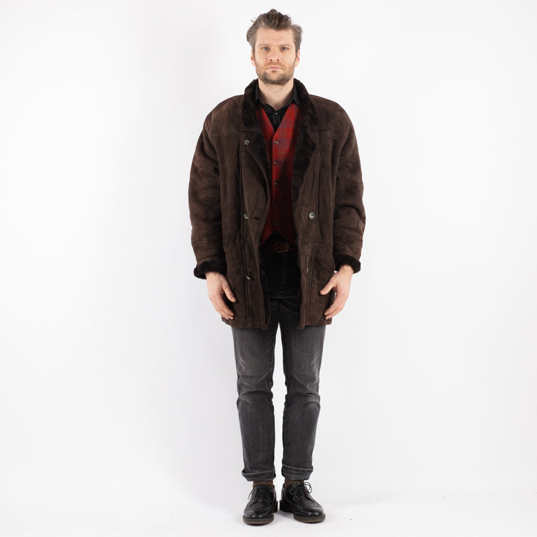 Vintage 90's Men Sheepskin Coat in Brown