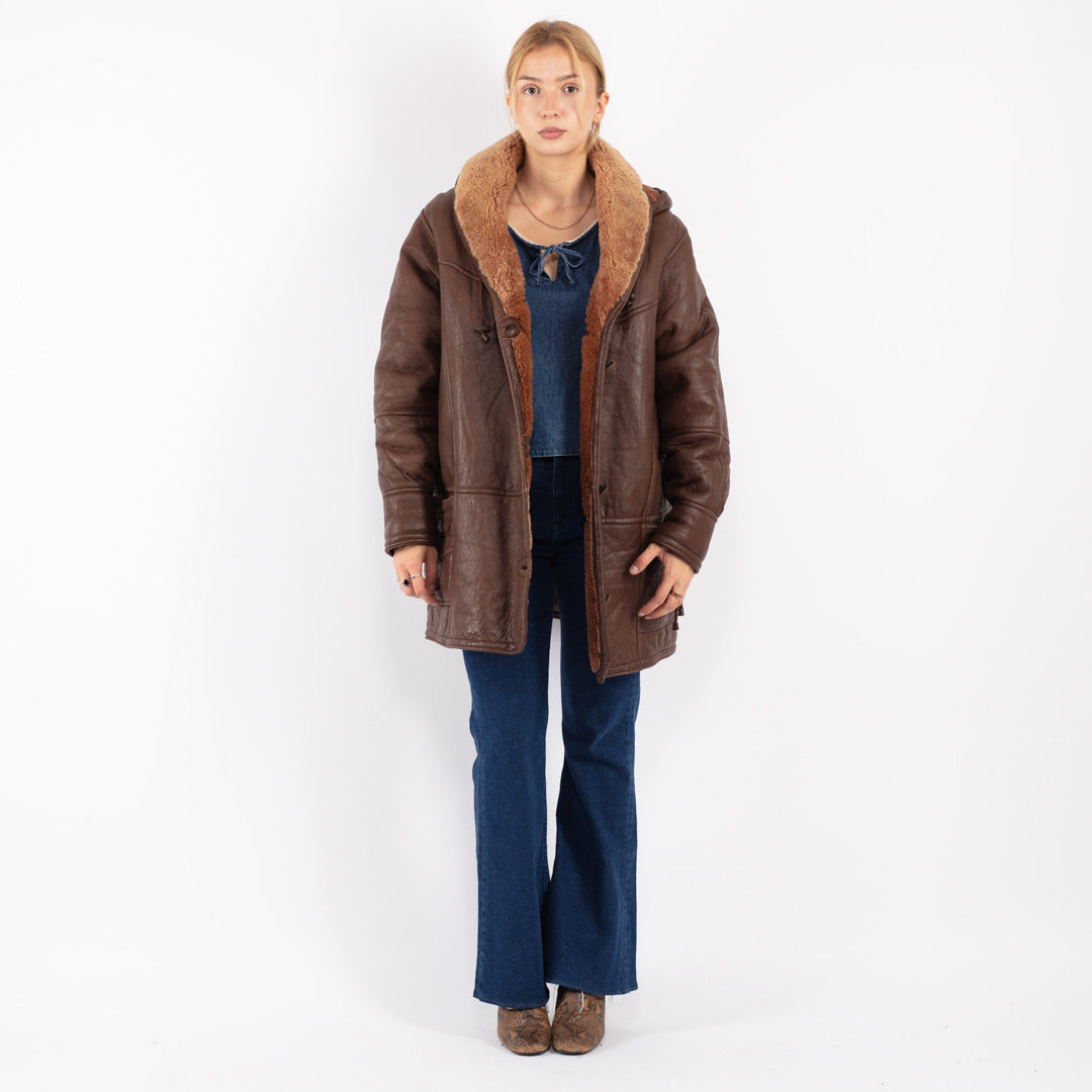 Vintage 80's Women Sheepskin Coat in Brown