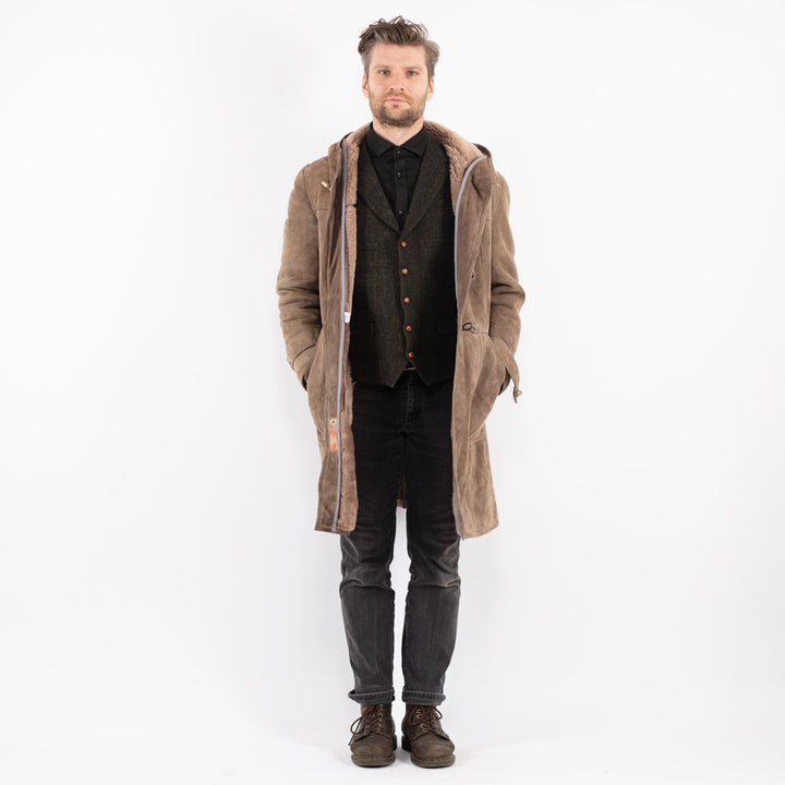 Vintage 70's Men Sheepskin Coat in Beige