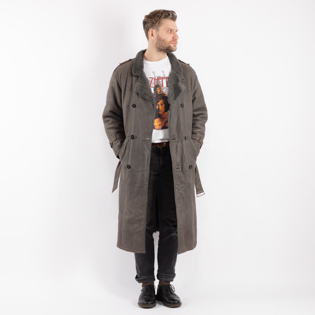 Vintage 70's Men Sheepskin Coat in Gray