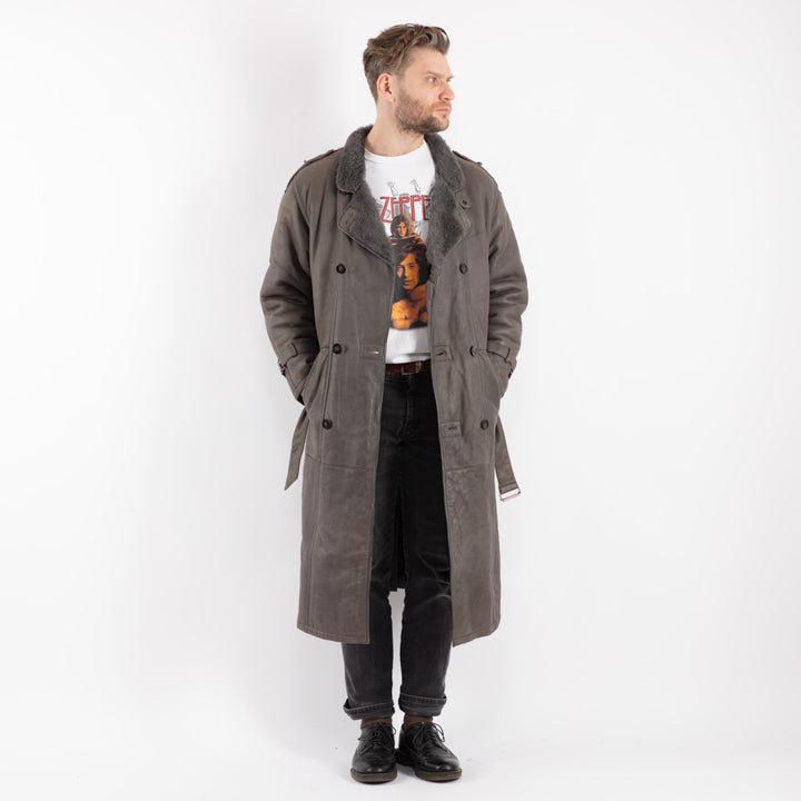 Vintage 70's Men Sheepskin Coat in Gray