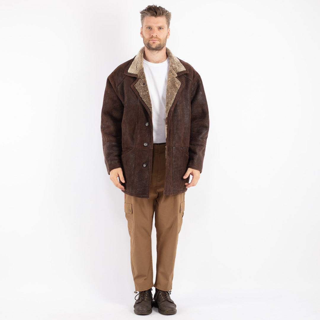 Vintage 90's Men Sheepskin Coat in Brown