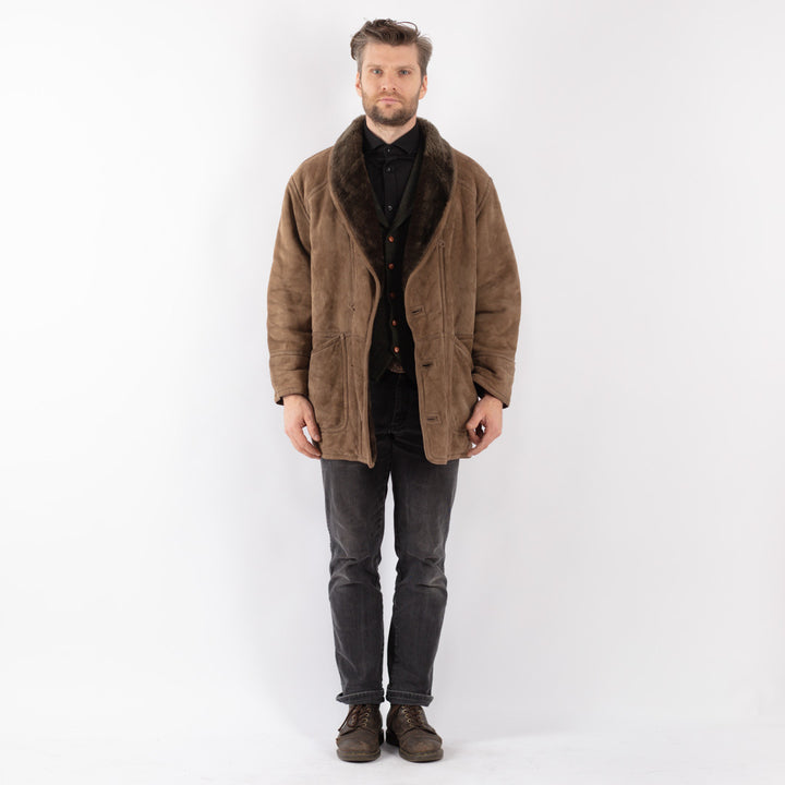 Vintage 80's Men Sheepskin Coat in Beige