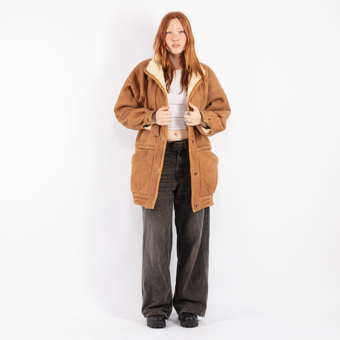 Vintage 80's Women Sheepskin Coat in Brown