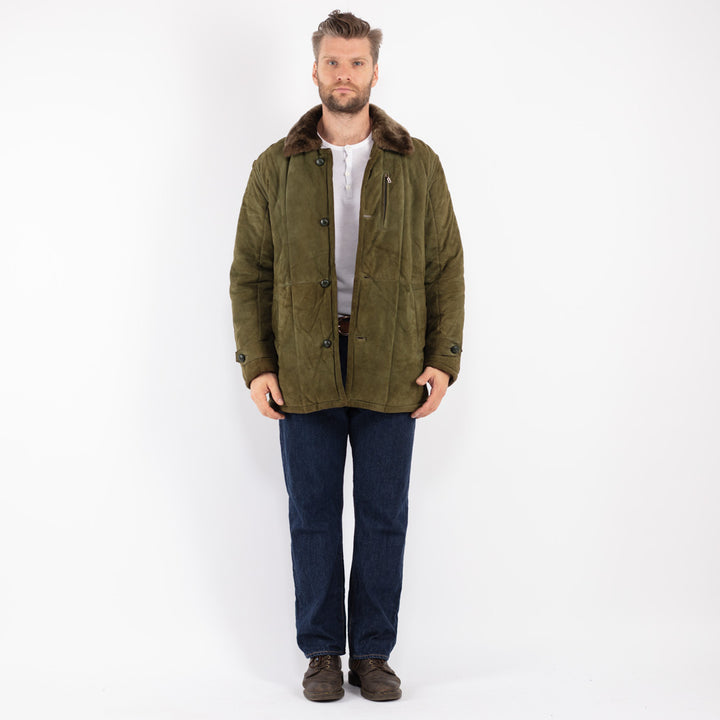 Vintage 80's Men Sheepskin Coat in Green