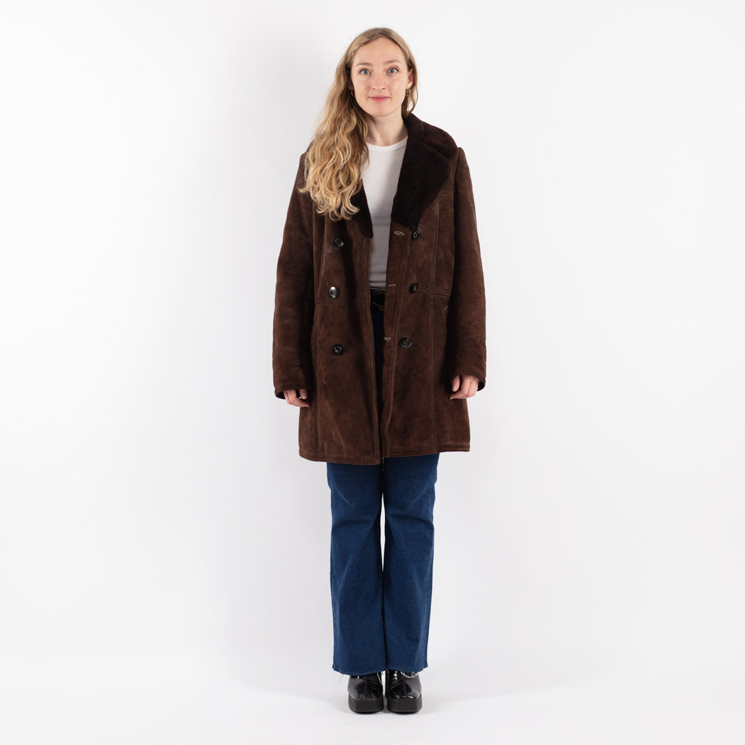 Vintage 70's Women Sheepskin Coat in Brown