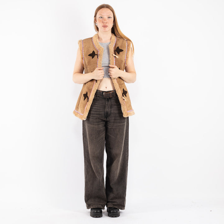 Vintage 70's Women Sheepskin Shearling Vest in Beige