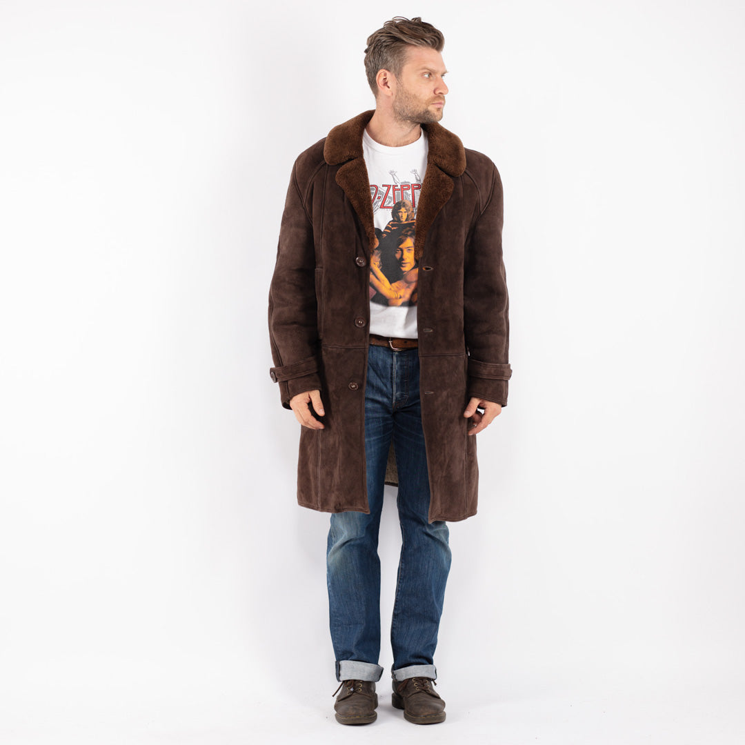 Vintage 70's Men Sheepskin Shearling Coat in Brown