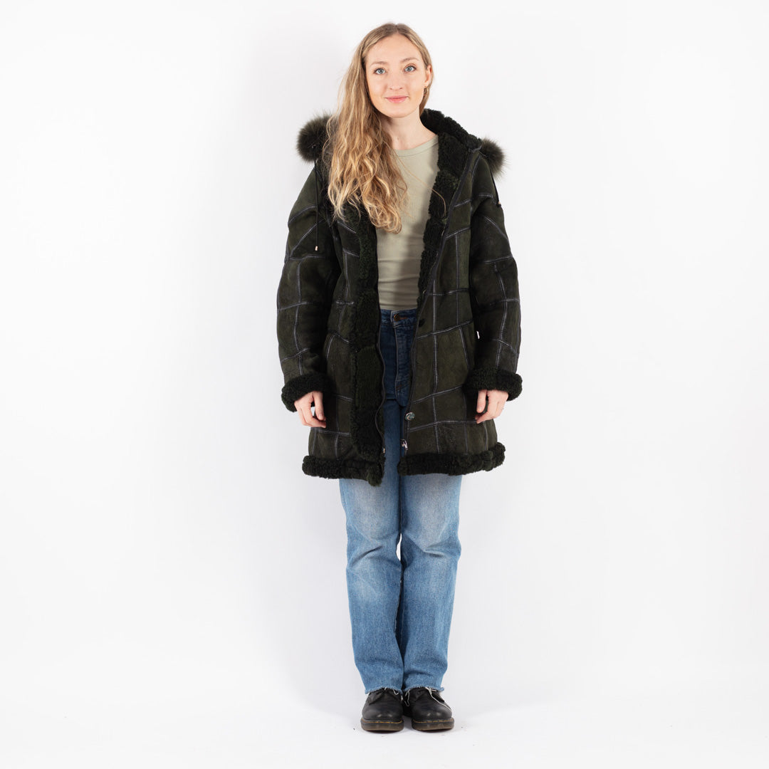 Vintage 90's Women Sheepskin Coat in GreenV8936