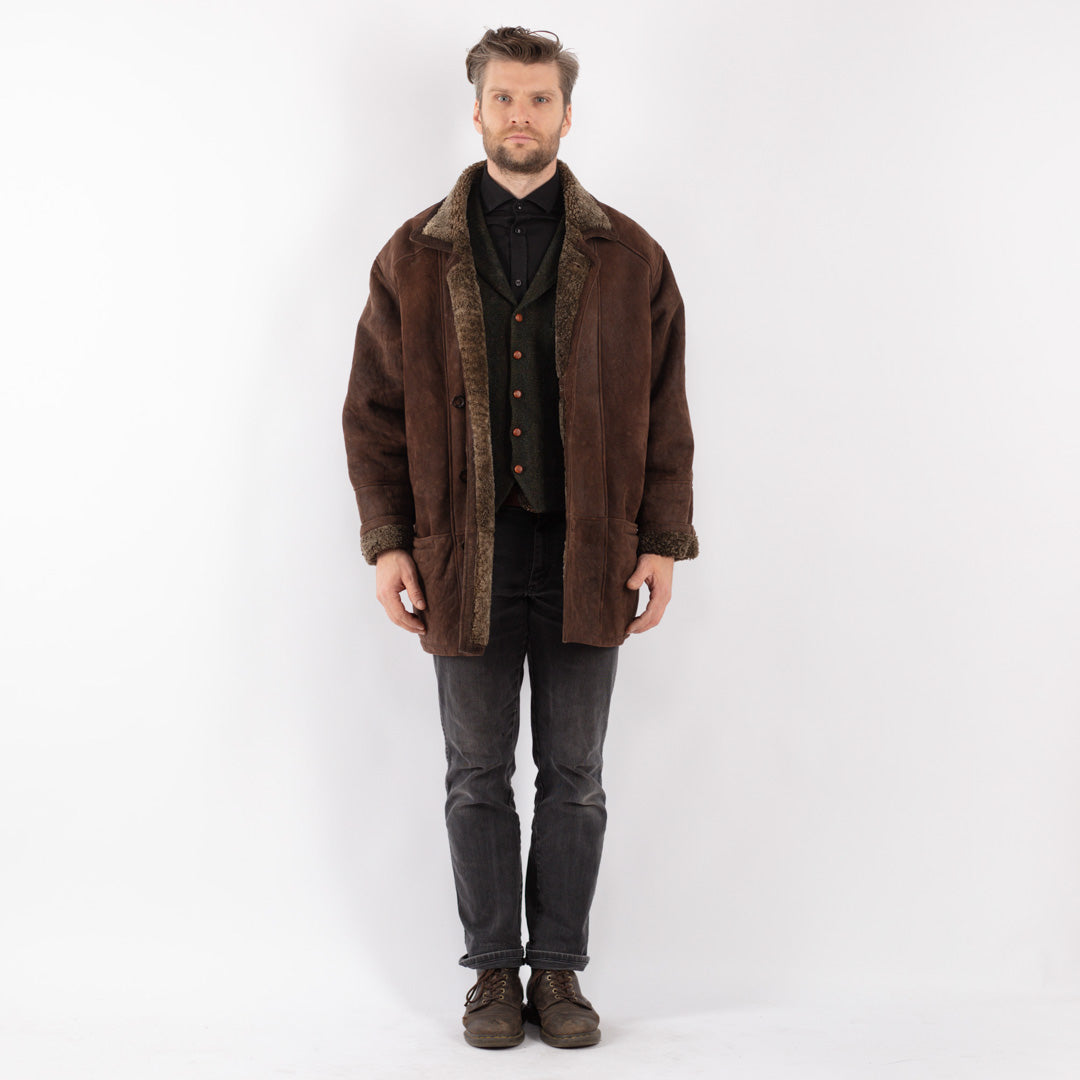 Vintage 90's Men Sheepskin Coat in Brown