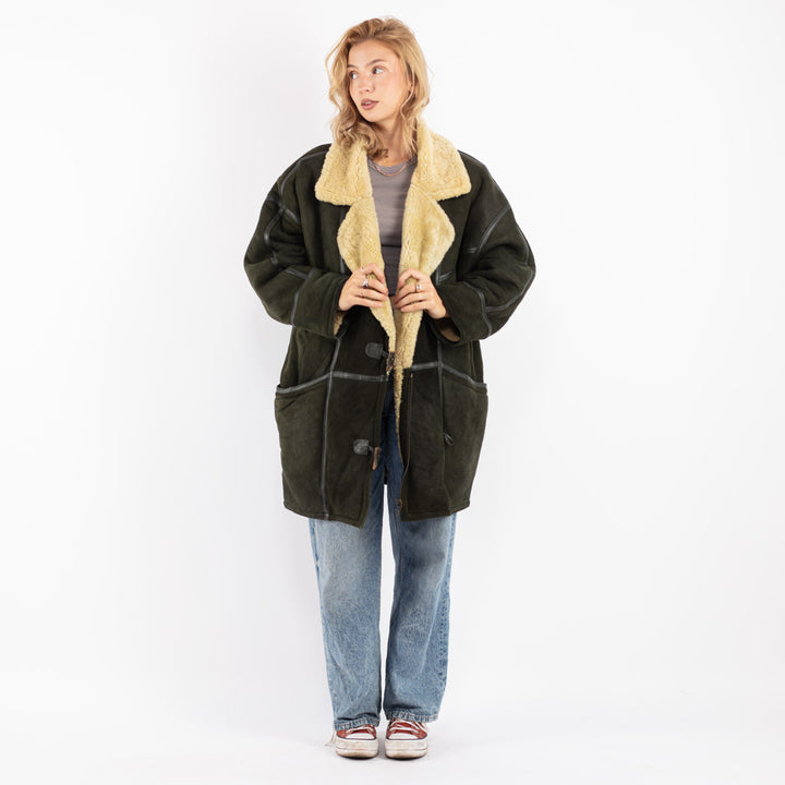 Vintage 70's Women Sheepskin Coat in Green