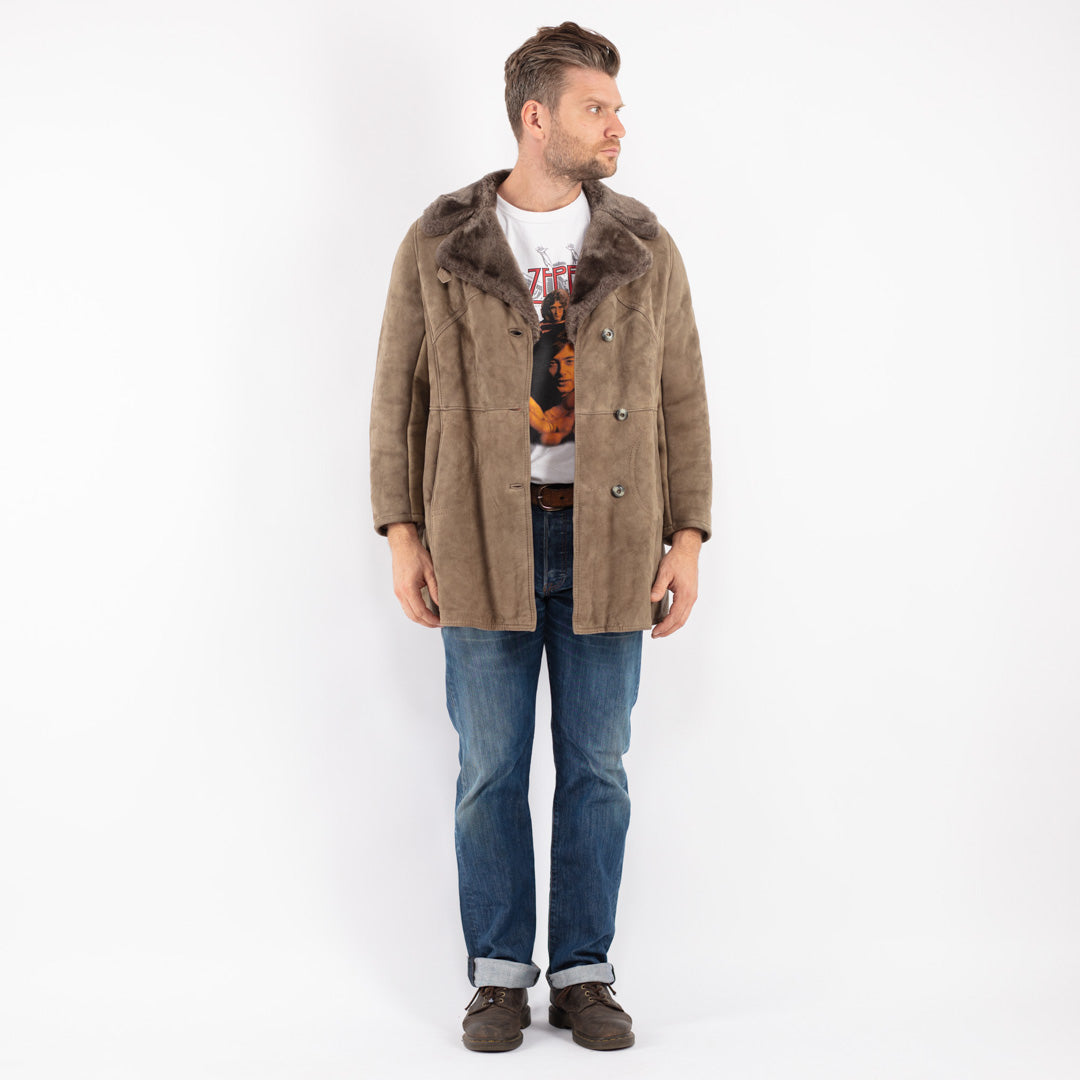 Vintage Men Sheepskin Coat in Beige