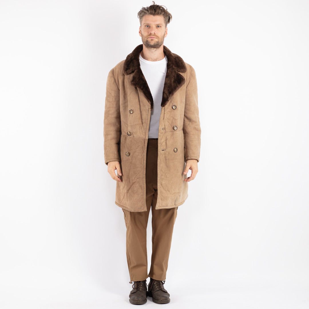 Vintage Men Sheepskin Coat in Beige