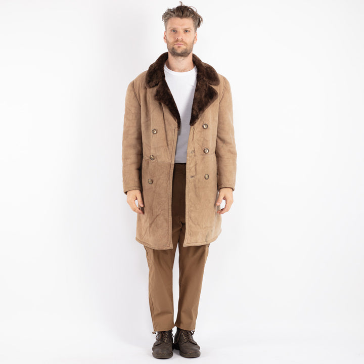 Vintage Men Sheepskin Coat in Beige