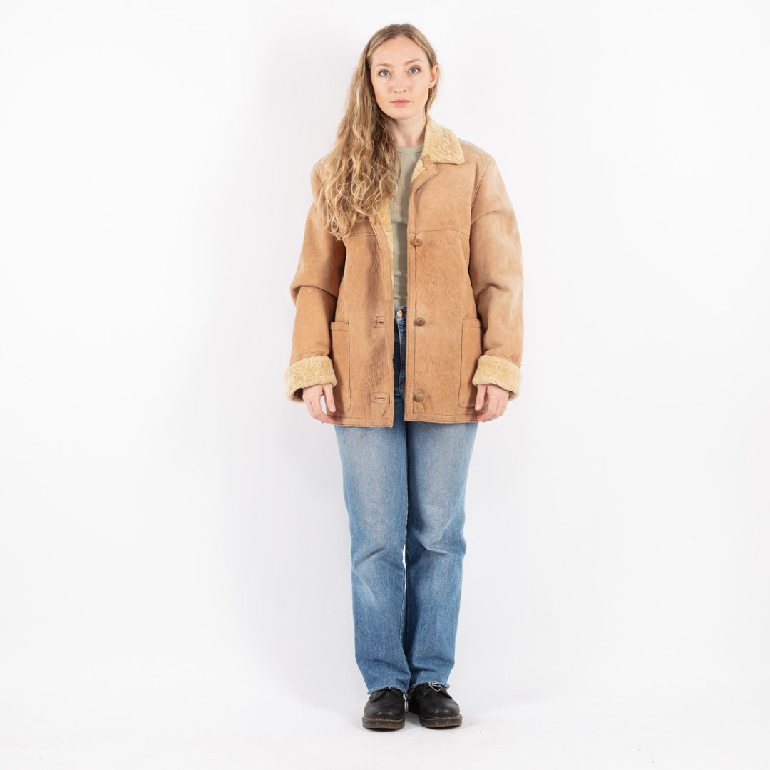 Vintage 90's Women Sheepskin Coat in Beige