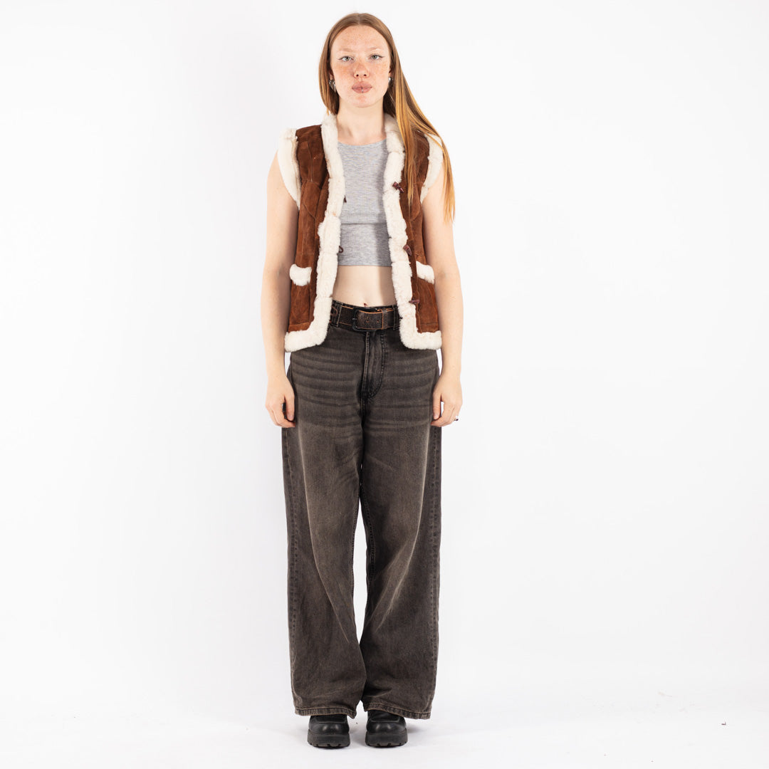 Vintage 70's Women Sheepskin Vest in Brown