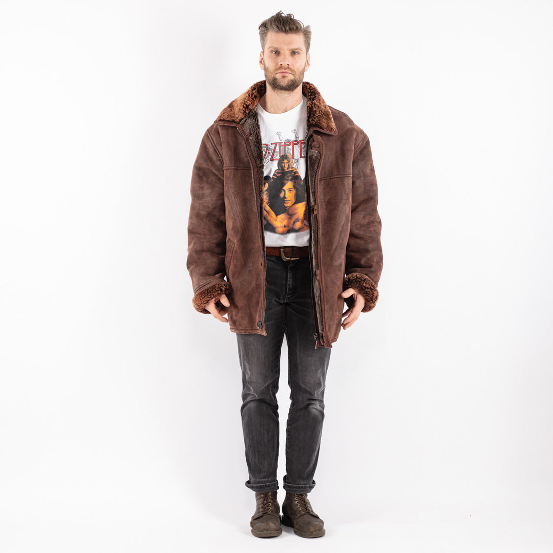 Vintage 90's Men Sheepskin Coat in Brown