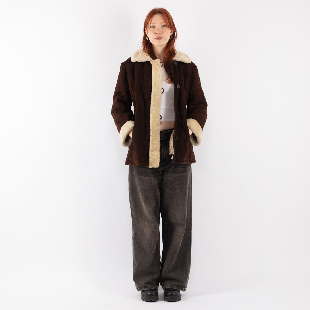 Vintage 70's Women Sheepskin Coat in Brown