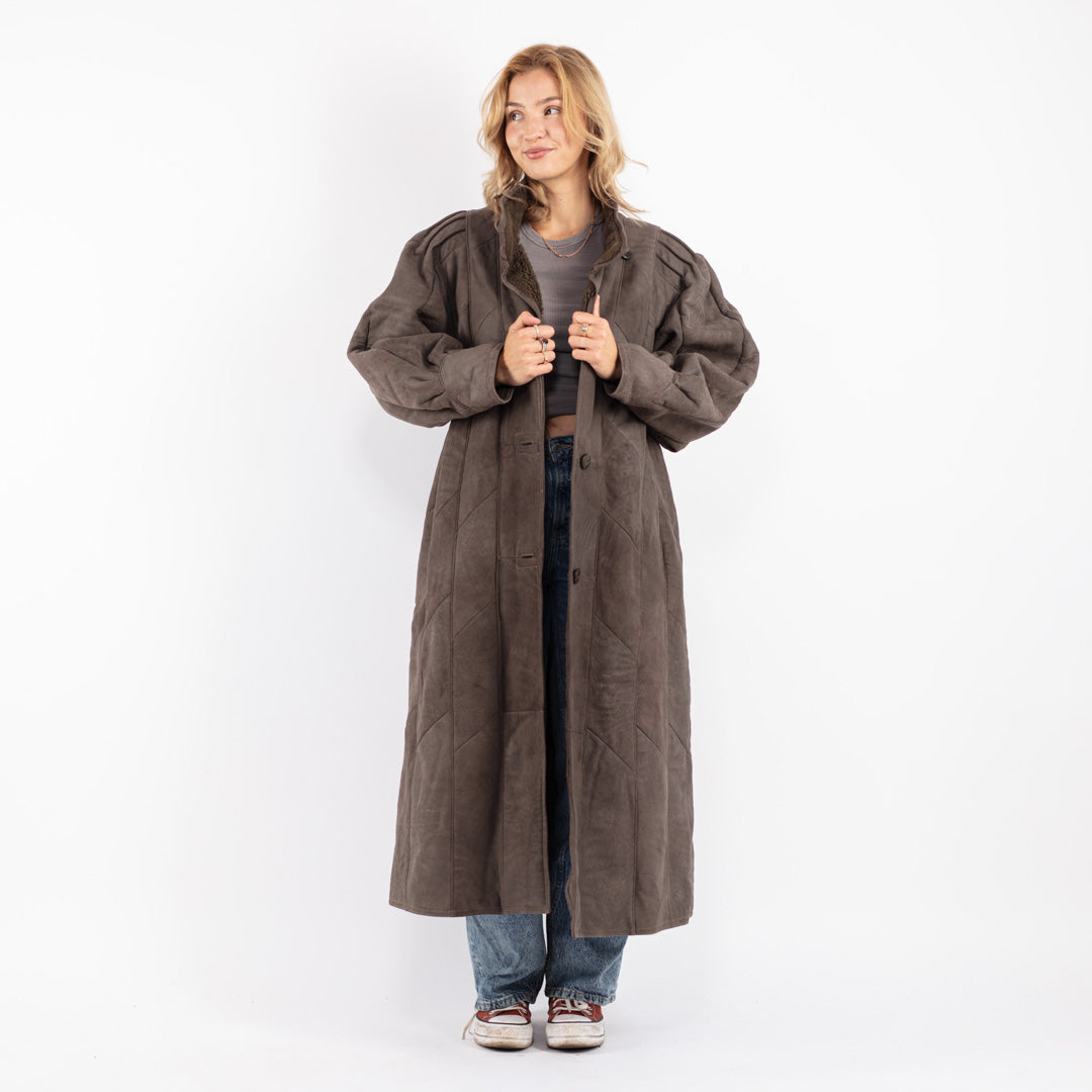 Vintage 80's Women Sheepskin Coat in Gray