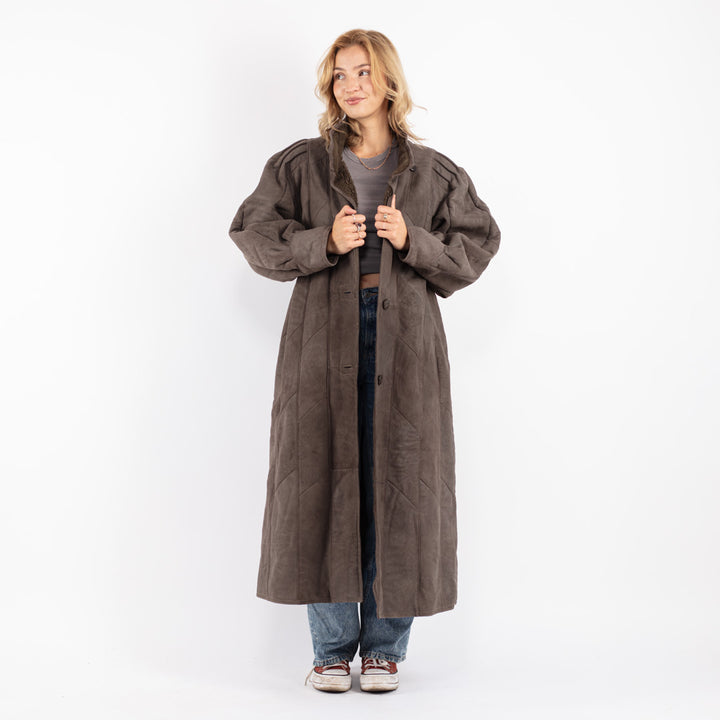 Vintage 80's Women Sheepskin Coat in Gray