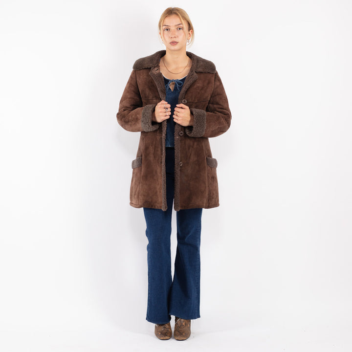 Vintage 70's Women Sheepskin Coat in Brown