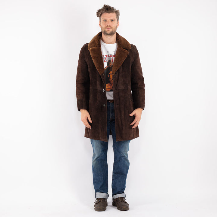 Vintage Men Sheepskin Coat in Brown