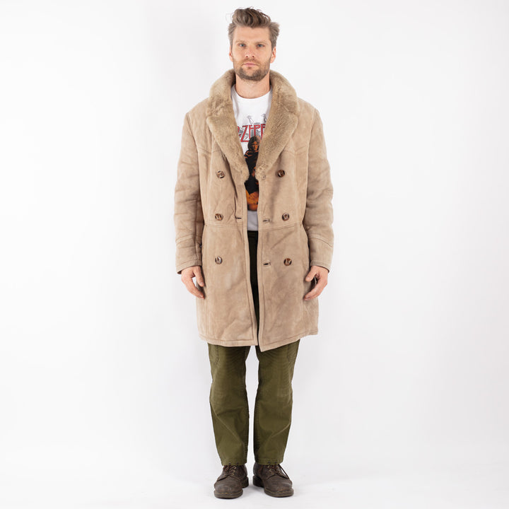 Vintage Men Sheepskin Coat in Beige