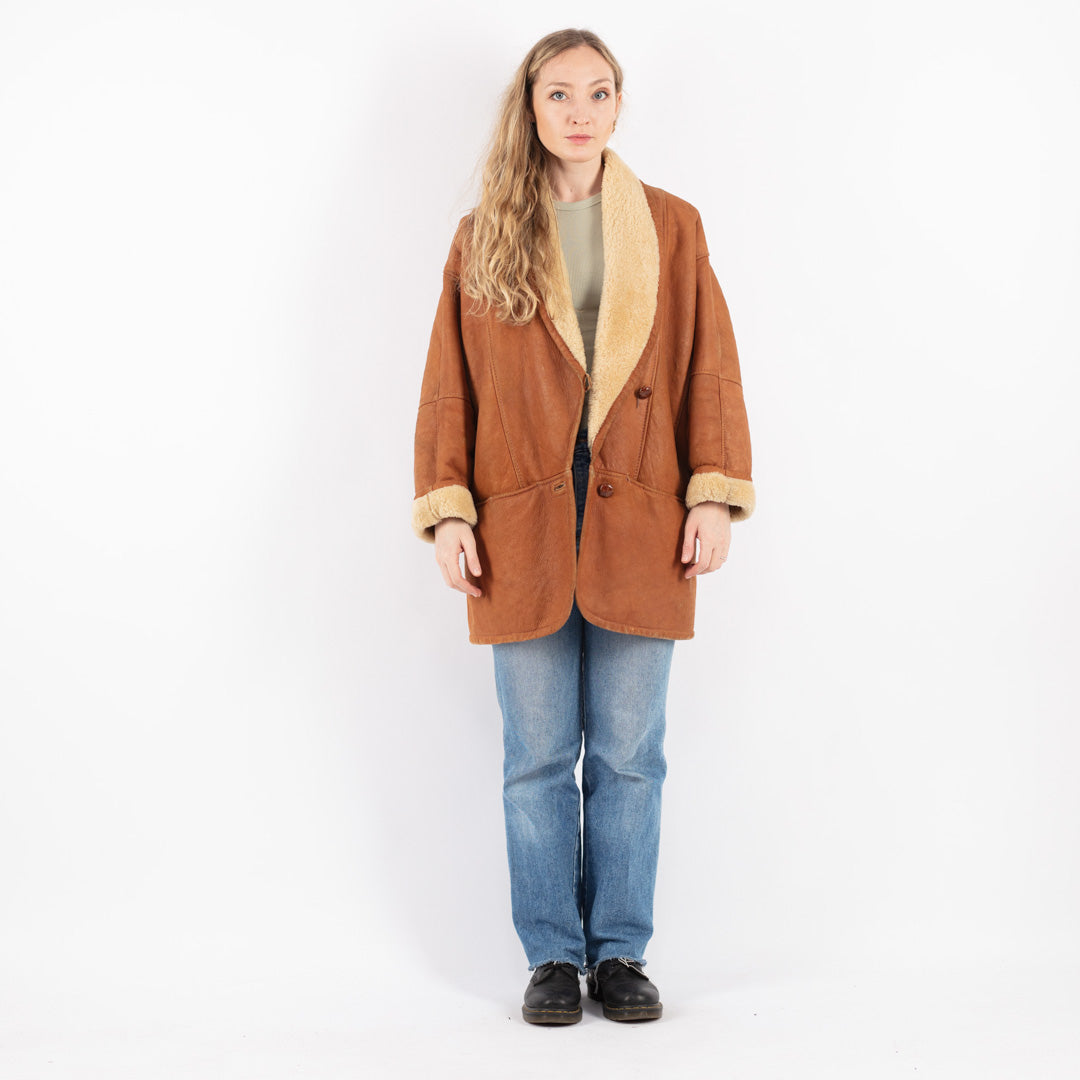 Vintage 80's Women Sheepskin Coat in Brown