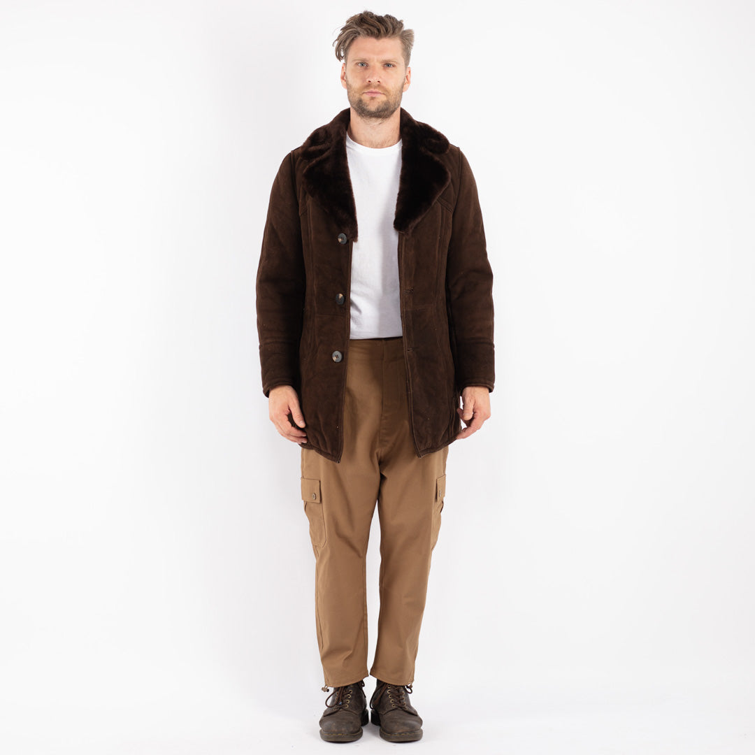 Vintage 70's Men Sheepskin Coat in Brown