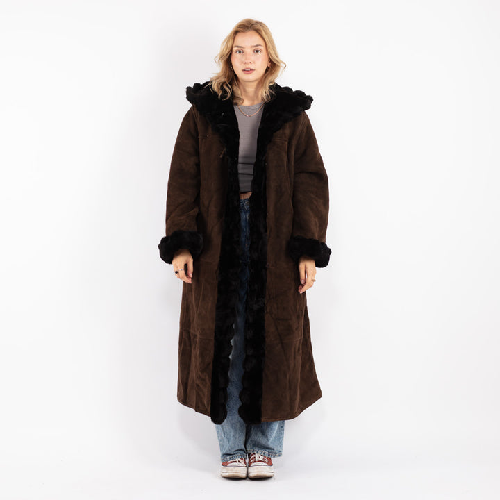 Vintage 80's Women Sheepskin Coat in Brown