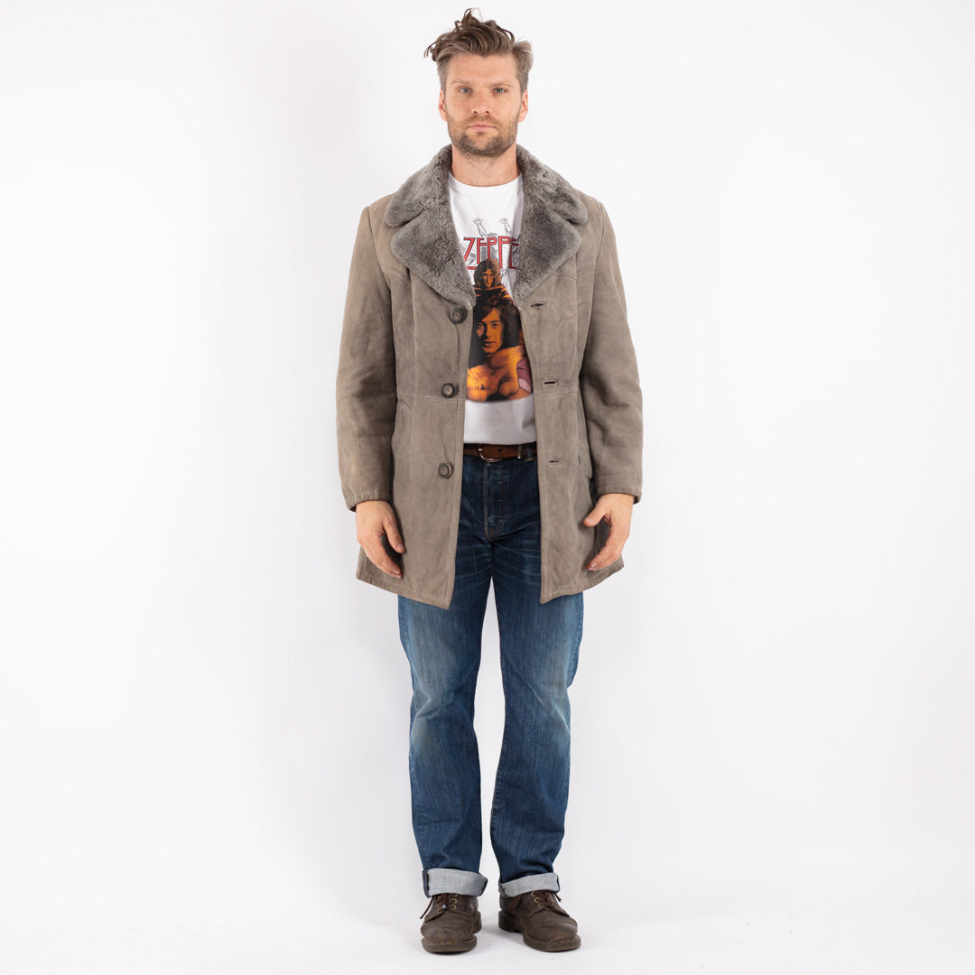 Vintage Men Sheepskin Coat in Gray