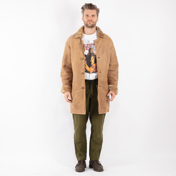 Vintage Men Sheepskin Coat in Beige