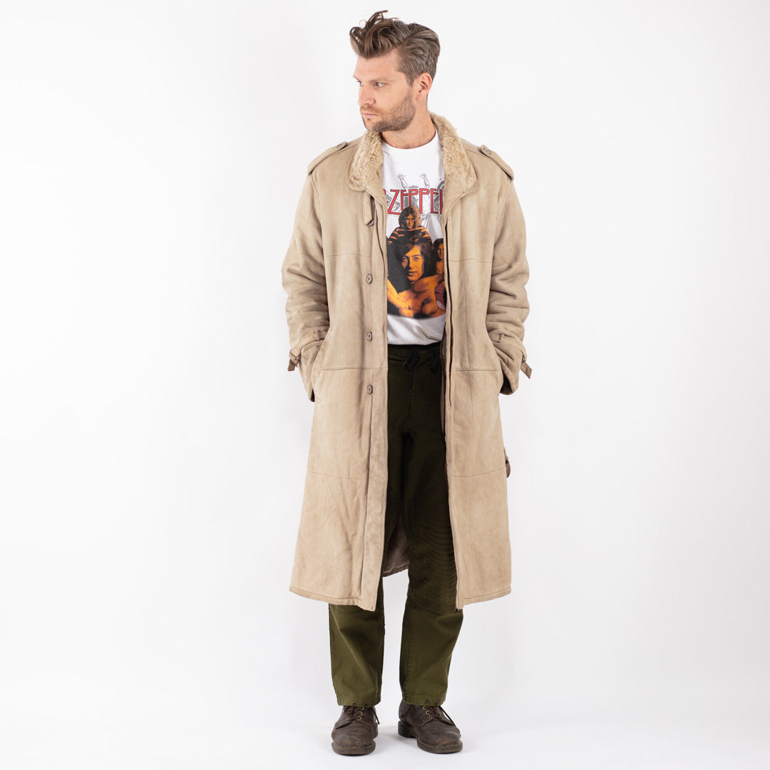 Vintage Men Sheepskin Coat in Beige