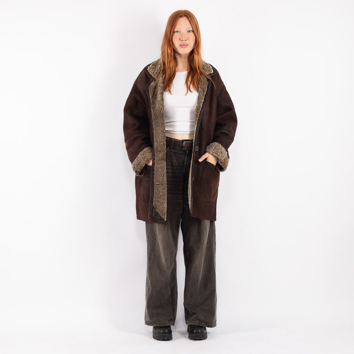 Vintage 90's Women Sheepskin Coat in Brown