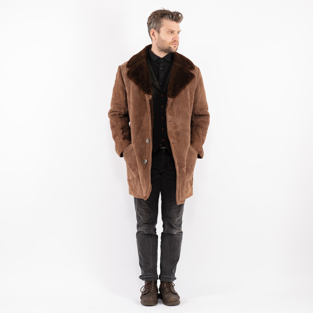 Vintage 70's Men Sheepskin Coat in Brown