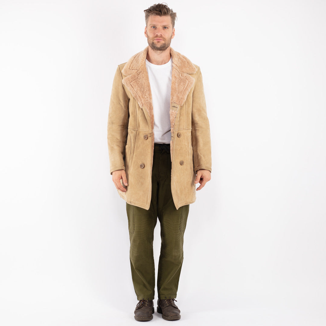 Vintage Men Sheepskin Coat in Beige