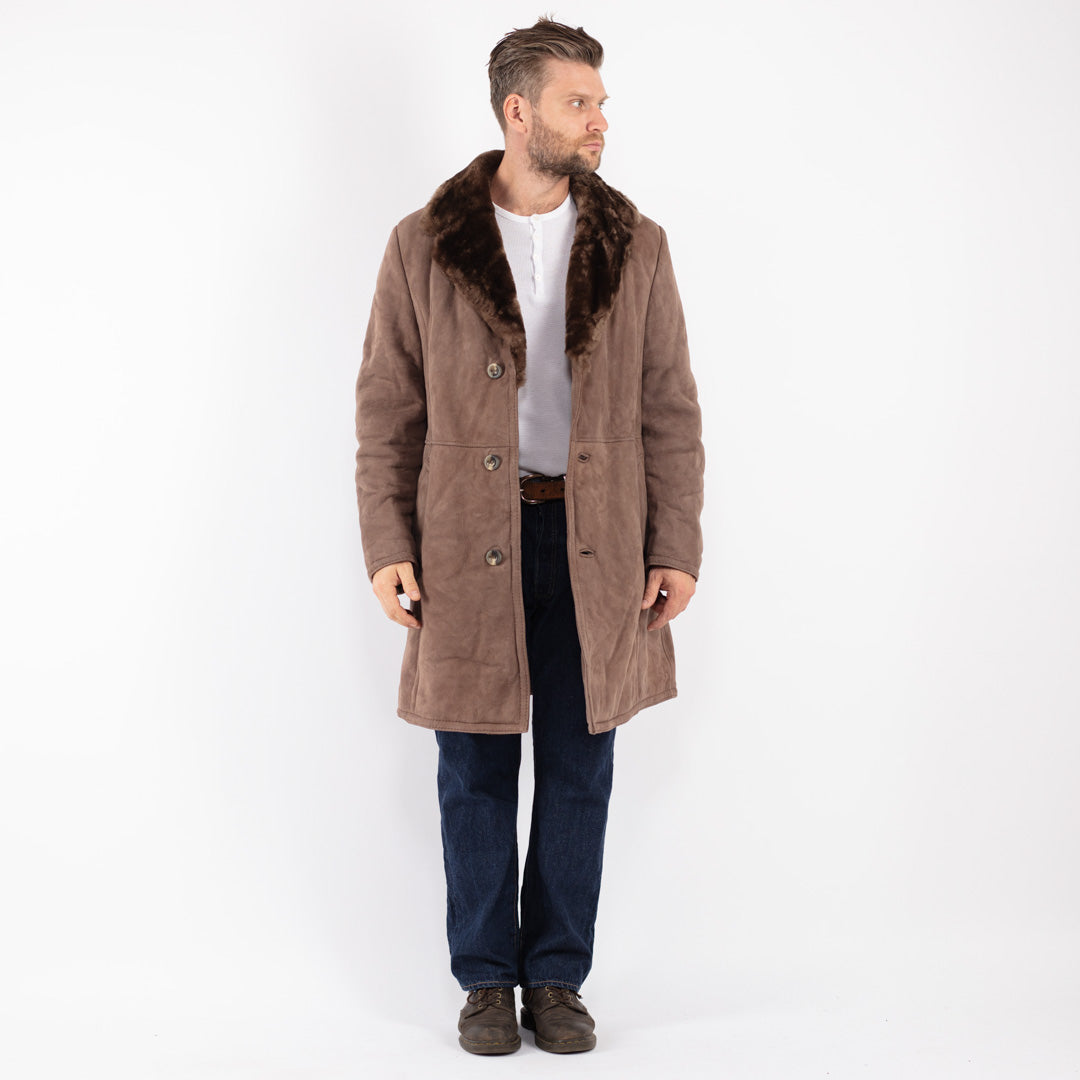 Vintage 70's Men Sheepskin Coat in Beige