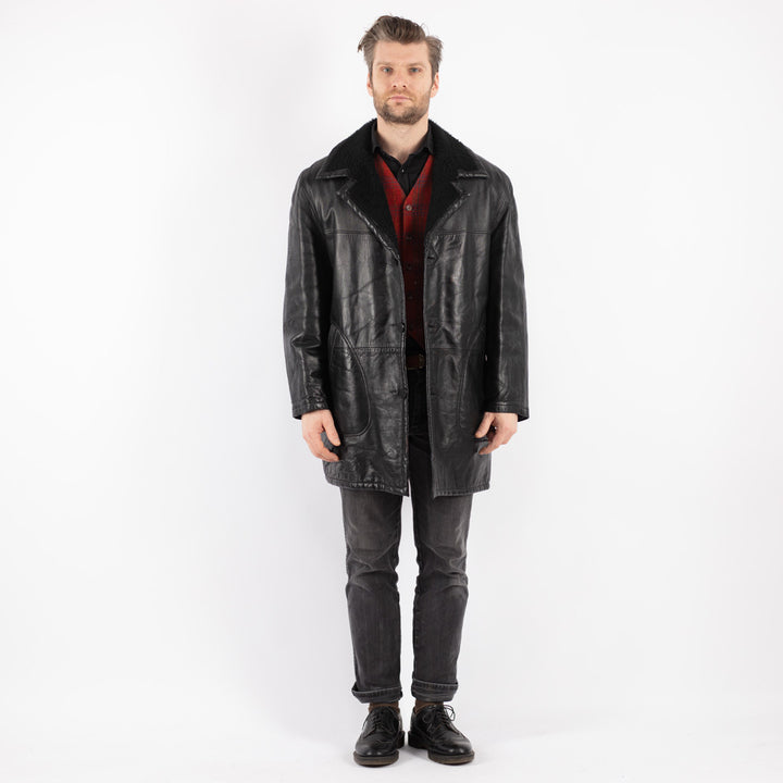 Vintage 70's Men Leather Coat in Black