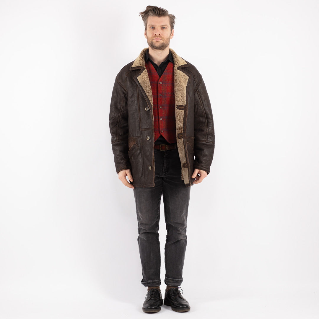 Vintage 90's Men Sheepskin Coat in Brown