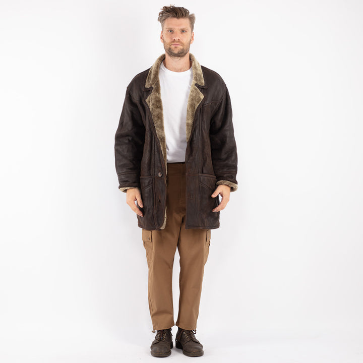 Vintage 80's Men Sheepskin Coat in Brown