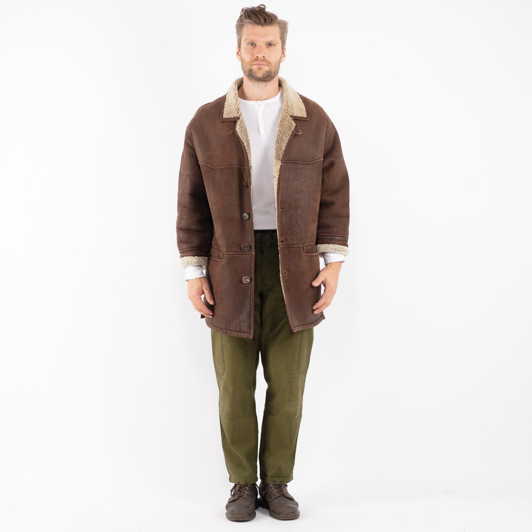 Vintage 90's Men Sheepskin Coat in Brown